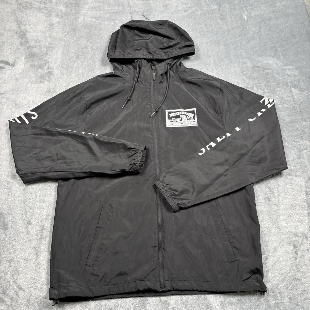 Salty Crew Hooded Full Zip Up Black Windbreaker Jacket Size Large*
